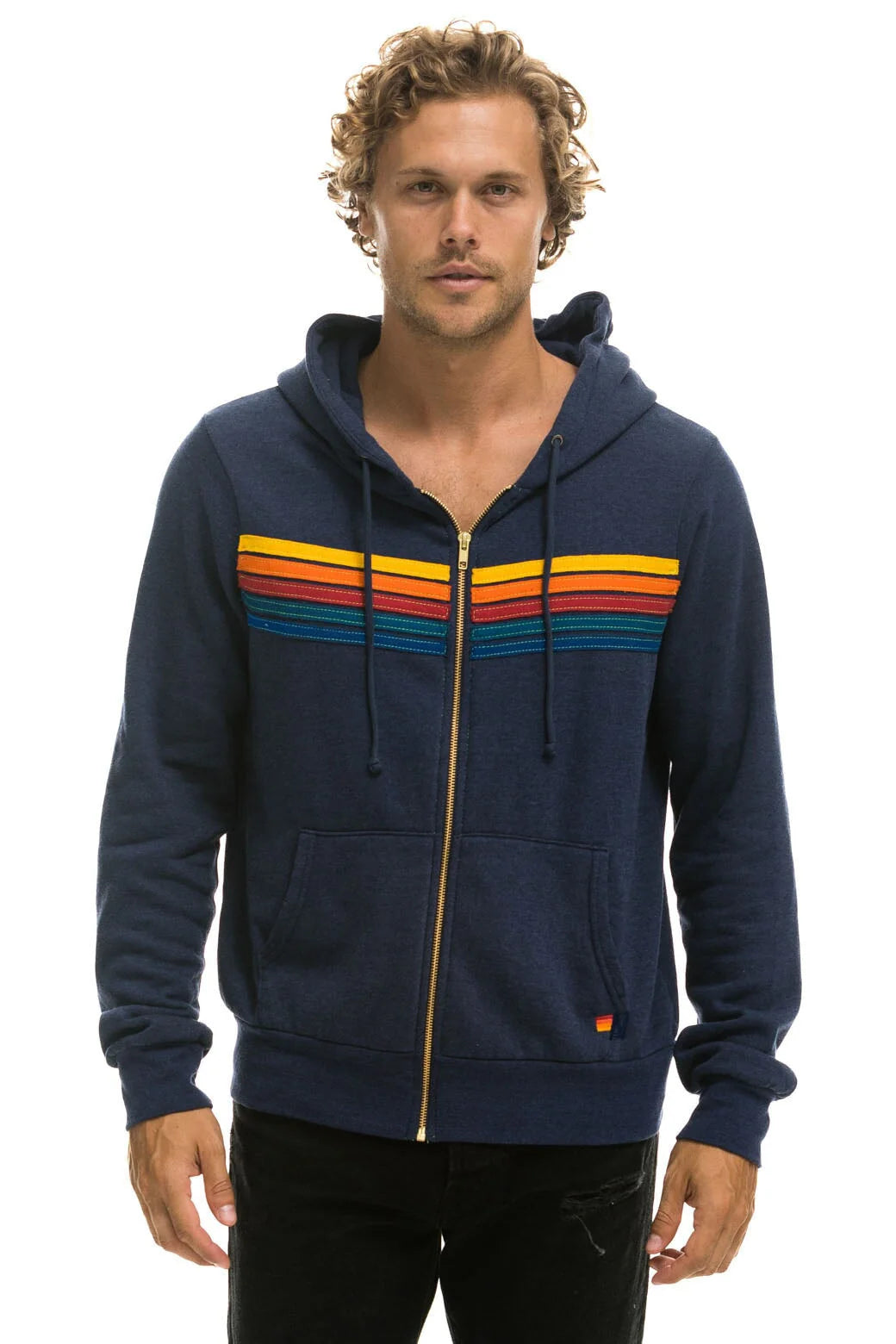 5 Stripe Hoodie Zip Hoodie Navy
