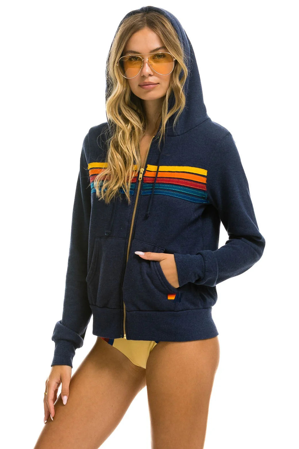 5 Stripe Hoodie Zip Hoodie Navy