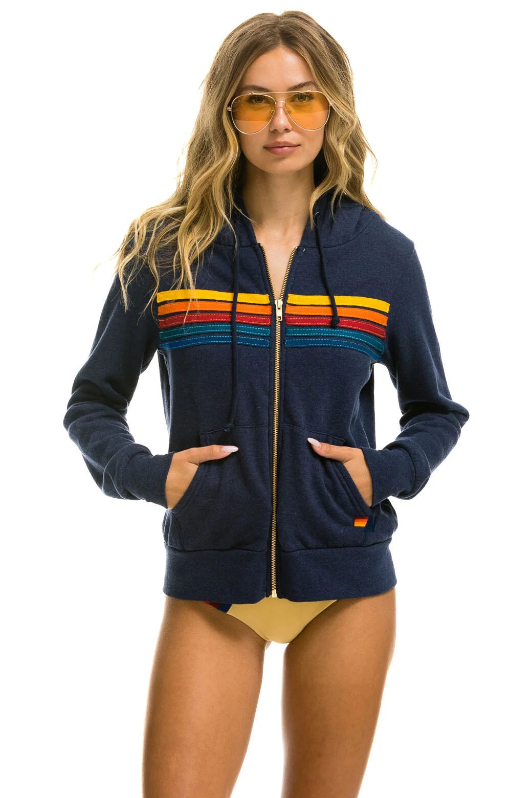 5 Stripe Hoodie Zip Hoodie Navy