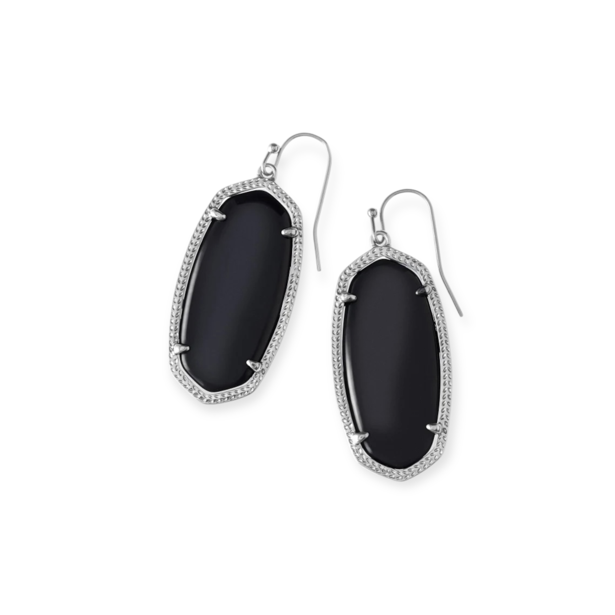 Elle Silver Drop Earrings in Black Opaque