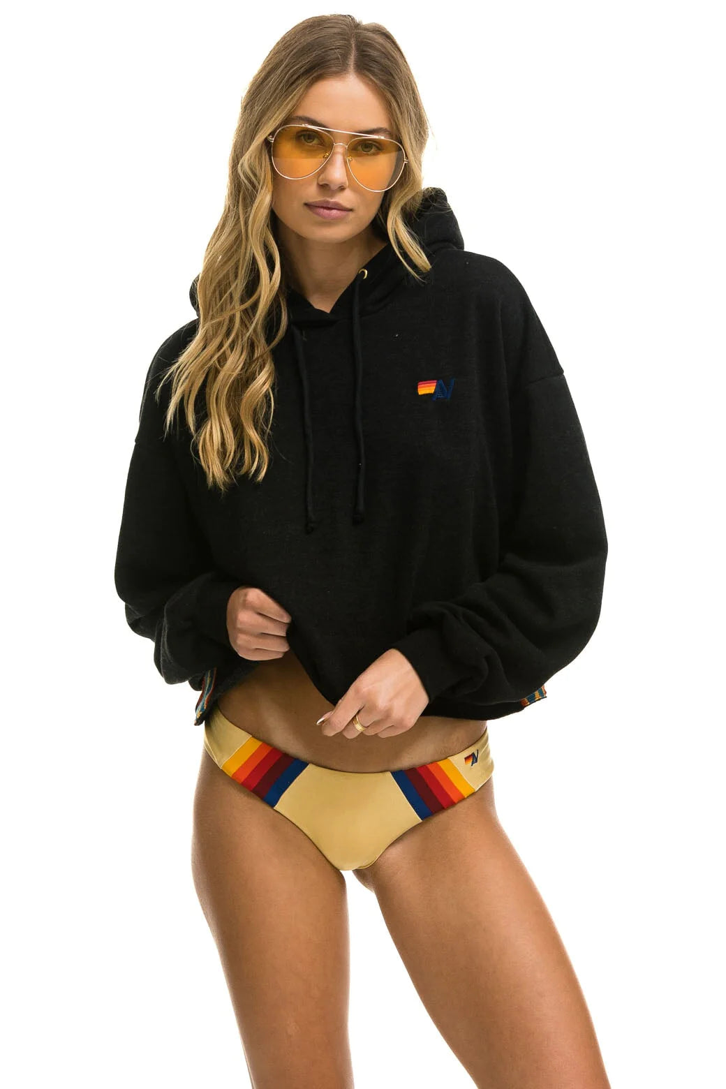 Bolt Stripe Relaxed Crop Hoodie Black