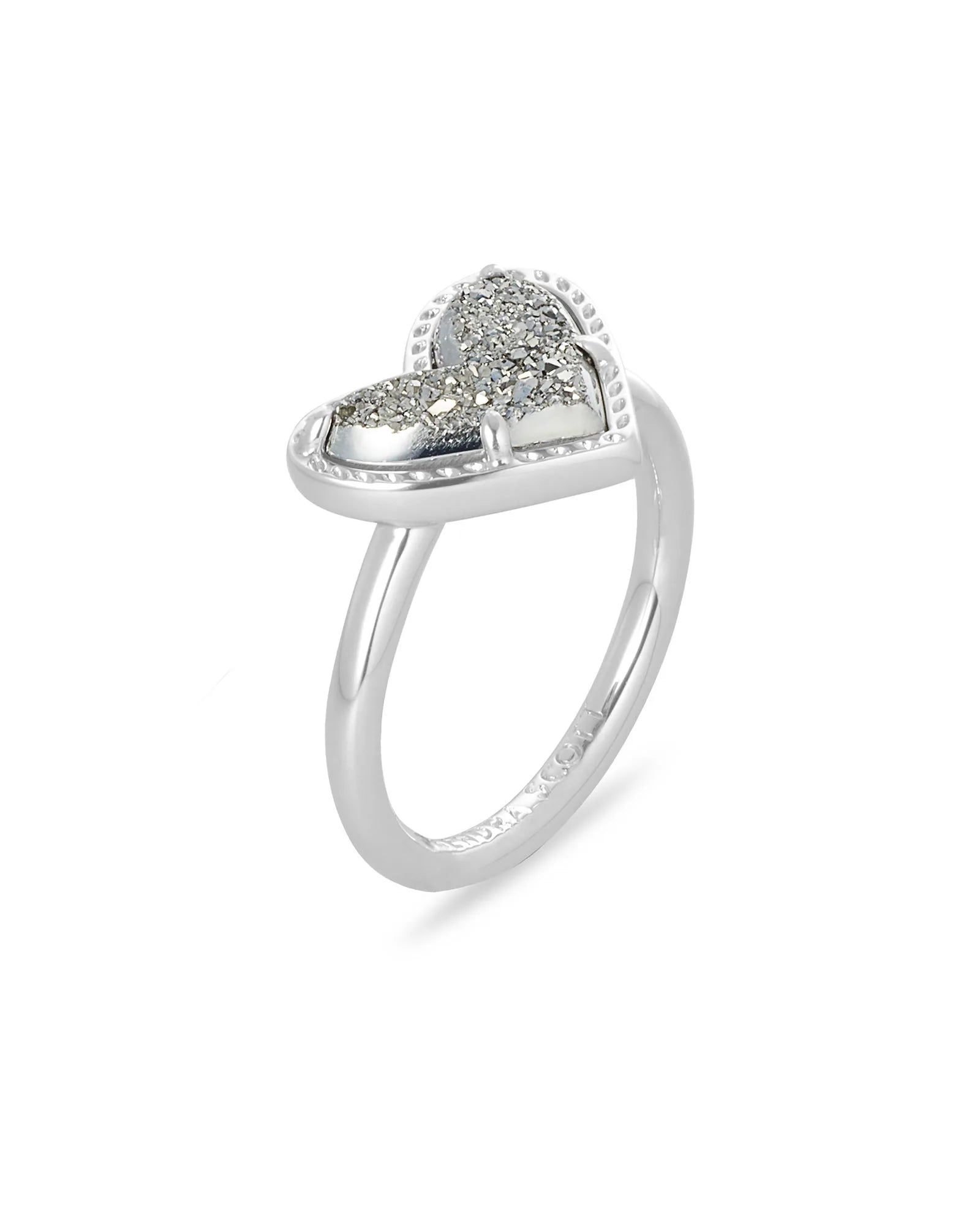 Ari Heart Silver Band Ring Iridescent Drusy