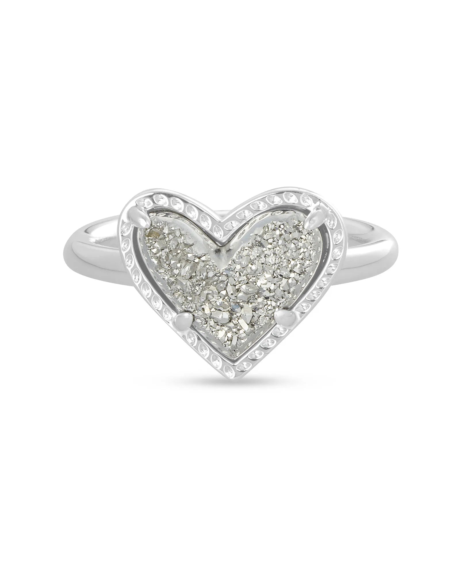 Ari Heart Silver Band Ring Iridescent Drusy