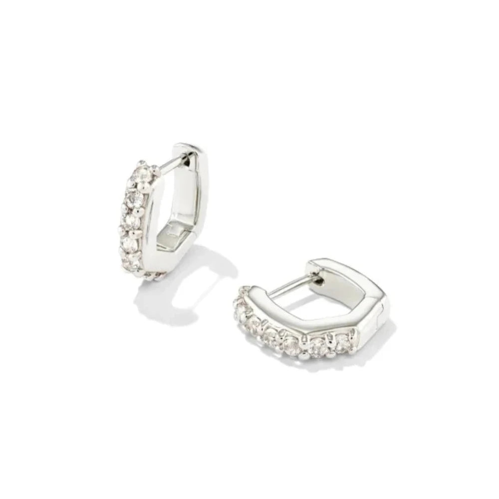 Grayson Pendant Necklace & Huggie Earring Gift Set in Rhodium White Crystal - Bella's House Tulsa