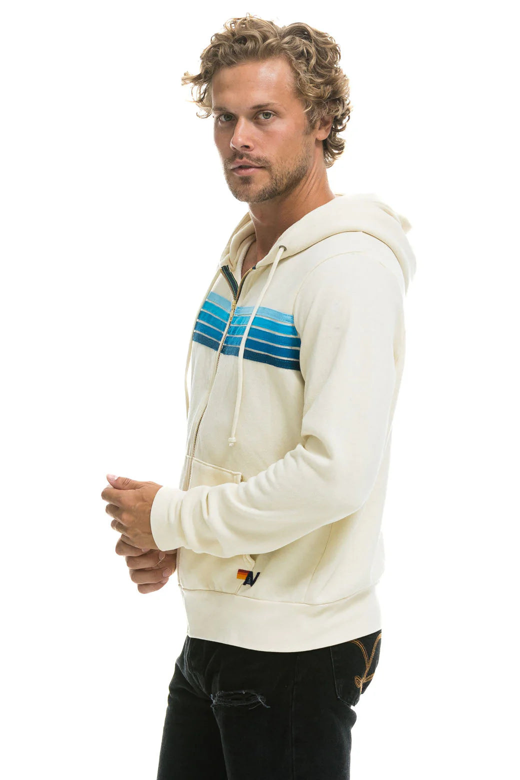 5 Stripe Hoodie Zip Hoodie Vintage White Blue