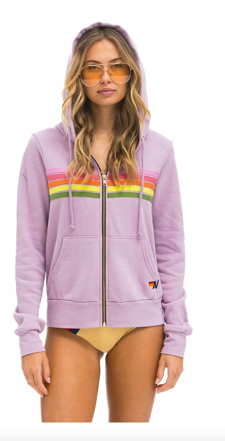 5 Stripe Zip Hoodie Mauve Pink Green