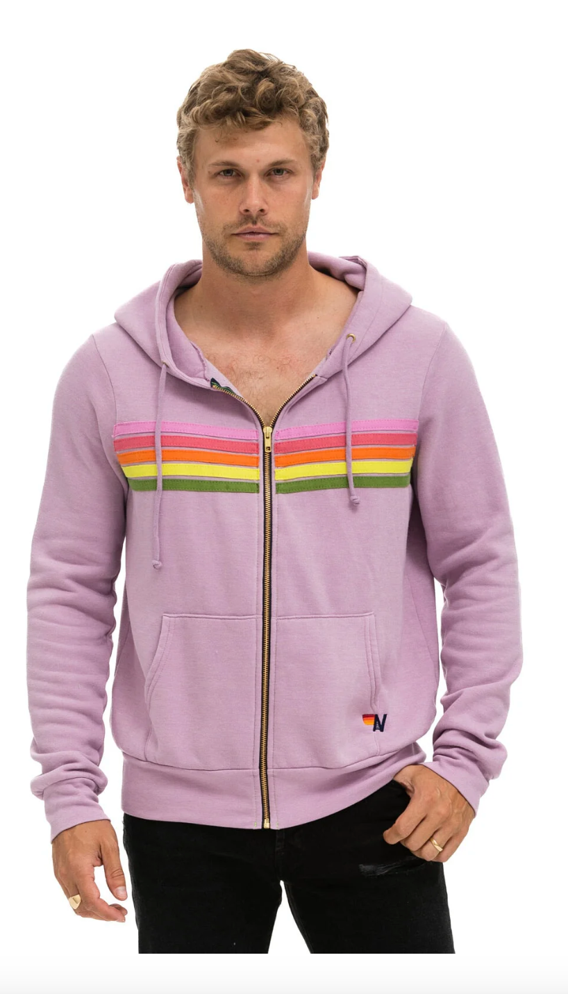 5 Stripe Zip Hoodie Mauve Pink Green