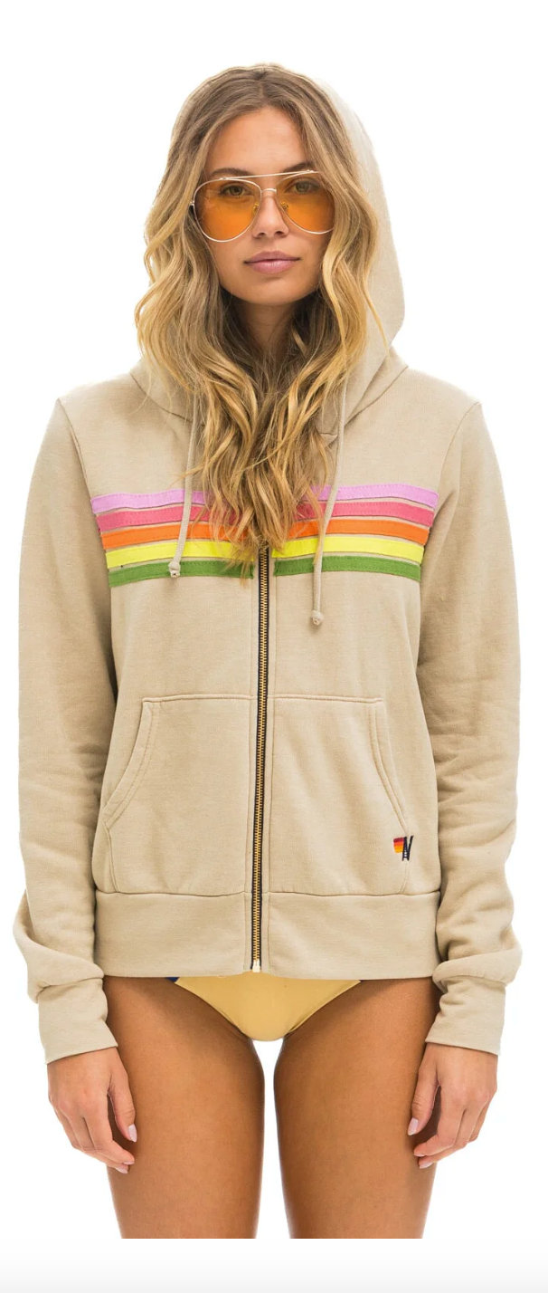 5 Stripe Zip Hoodie Sand Pink Green