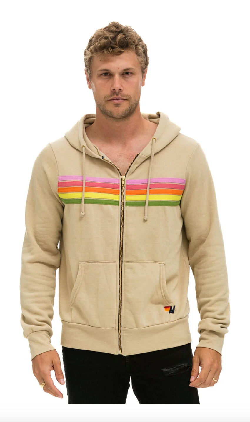 5 Stripe Zip Hoodie Sand Pink Green