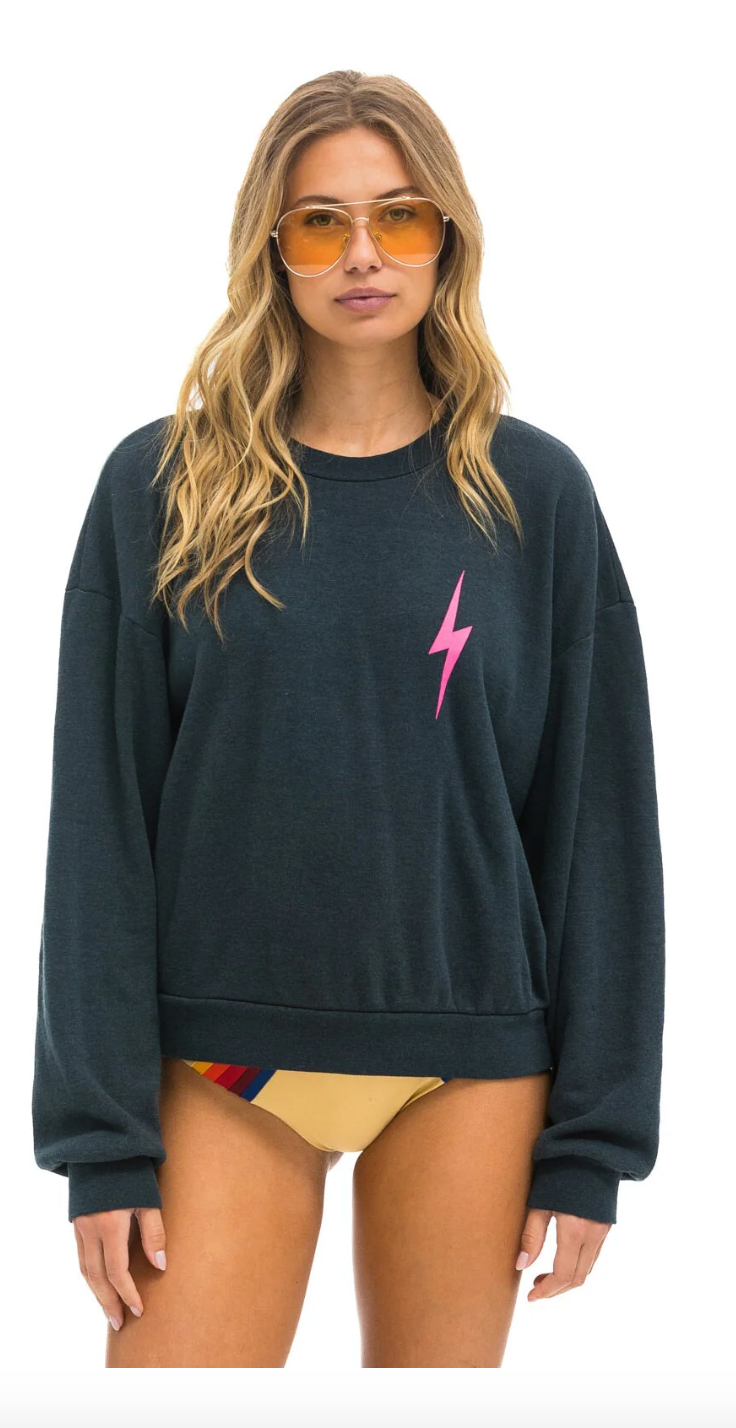 Bolt 2 Relaxed Crew Sweatshirt Charcoal Pink