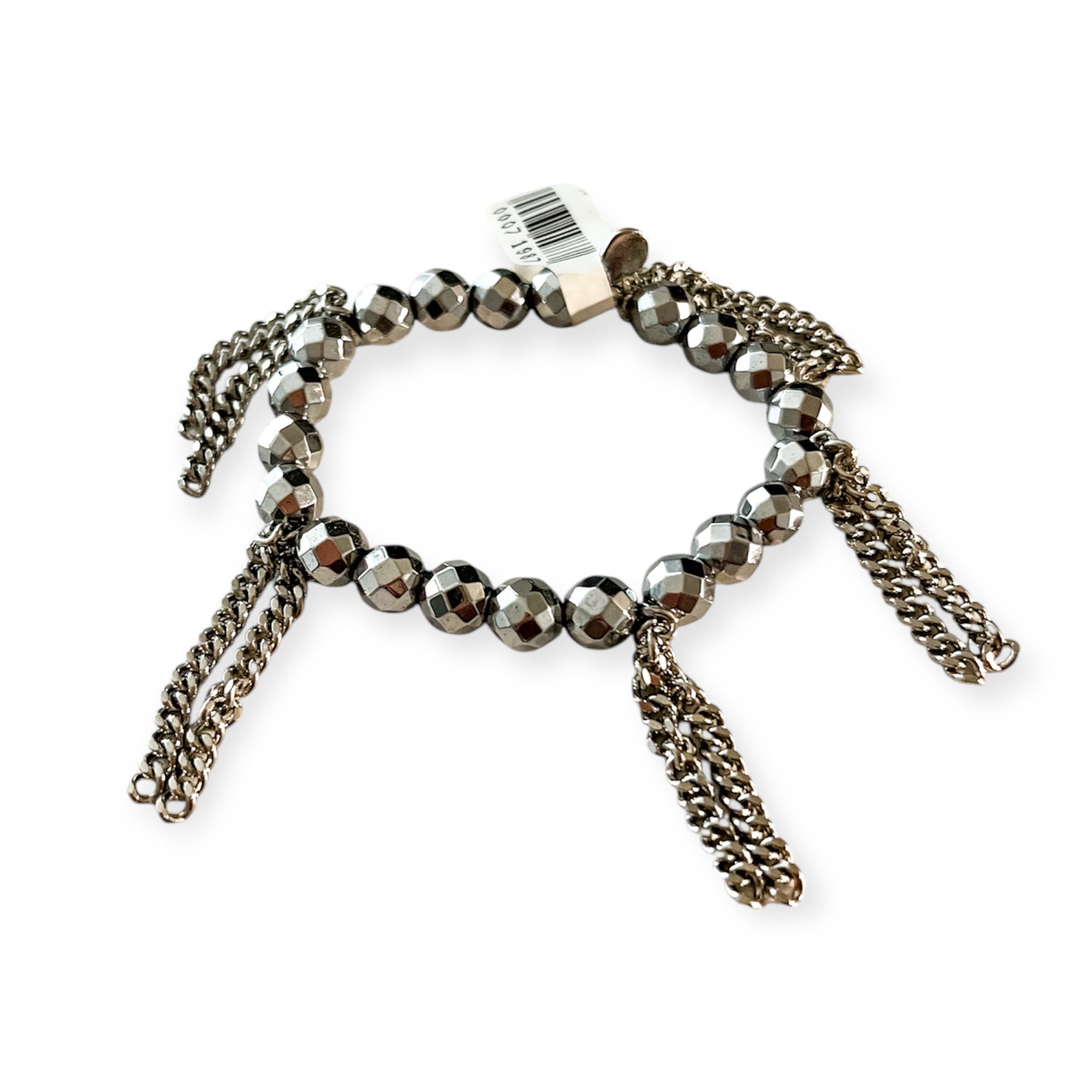 Cha Cha Hematite Silver Metallic Stretch 8mm Bead & Chain Bracelet