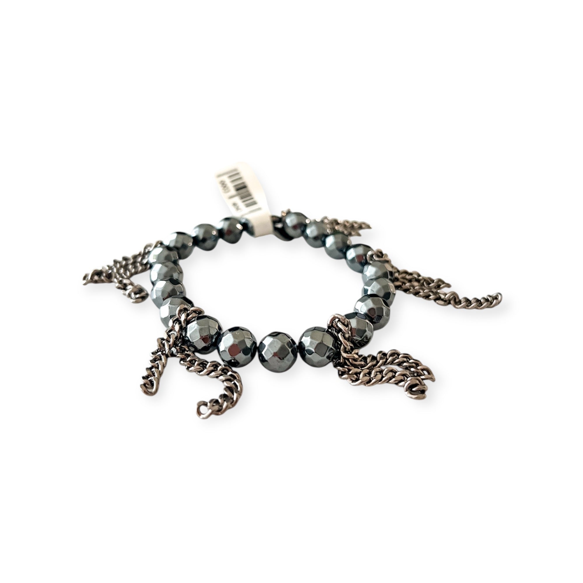 Cha Cha Hematite Metallic Stretch 8mm Bead & Chain Bracelet