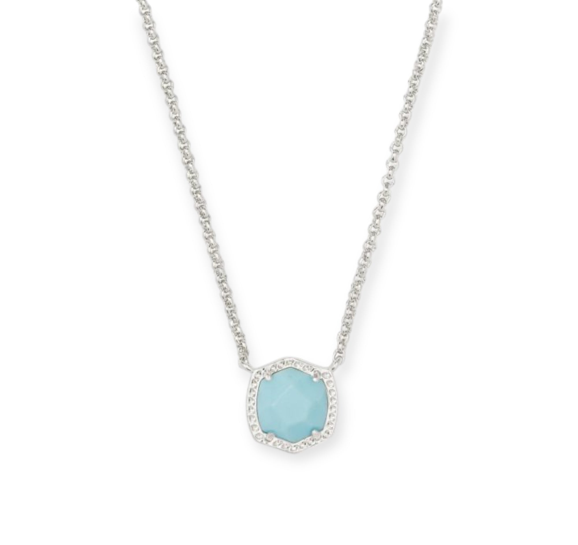 Davie Short Pendant Gold Necklace in Light Blue Magnesite