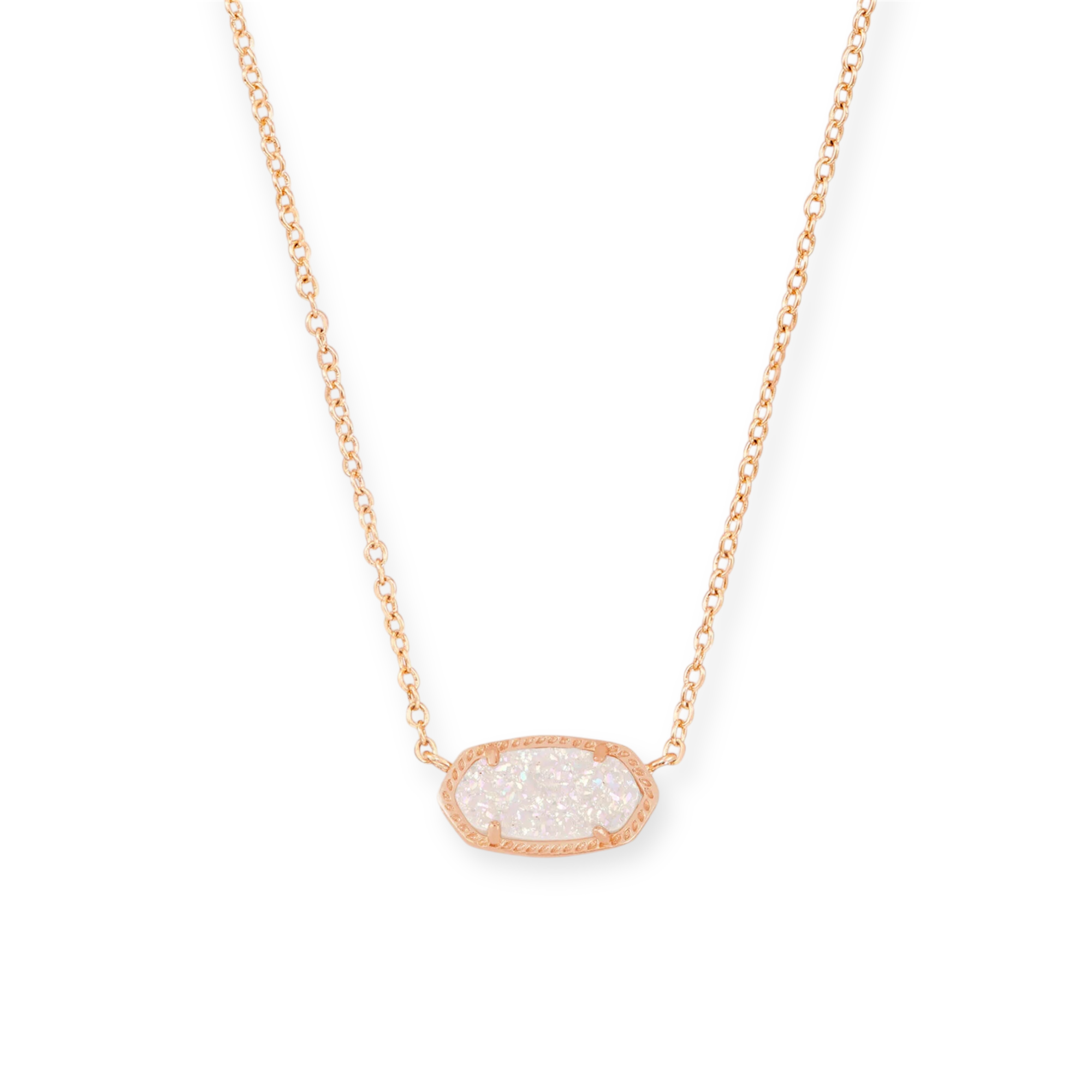 Elisa Rose Gold Pendant Necklace in Iridescent Drusy