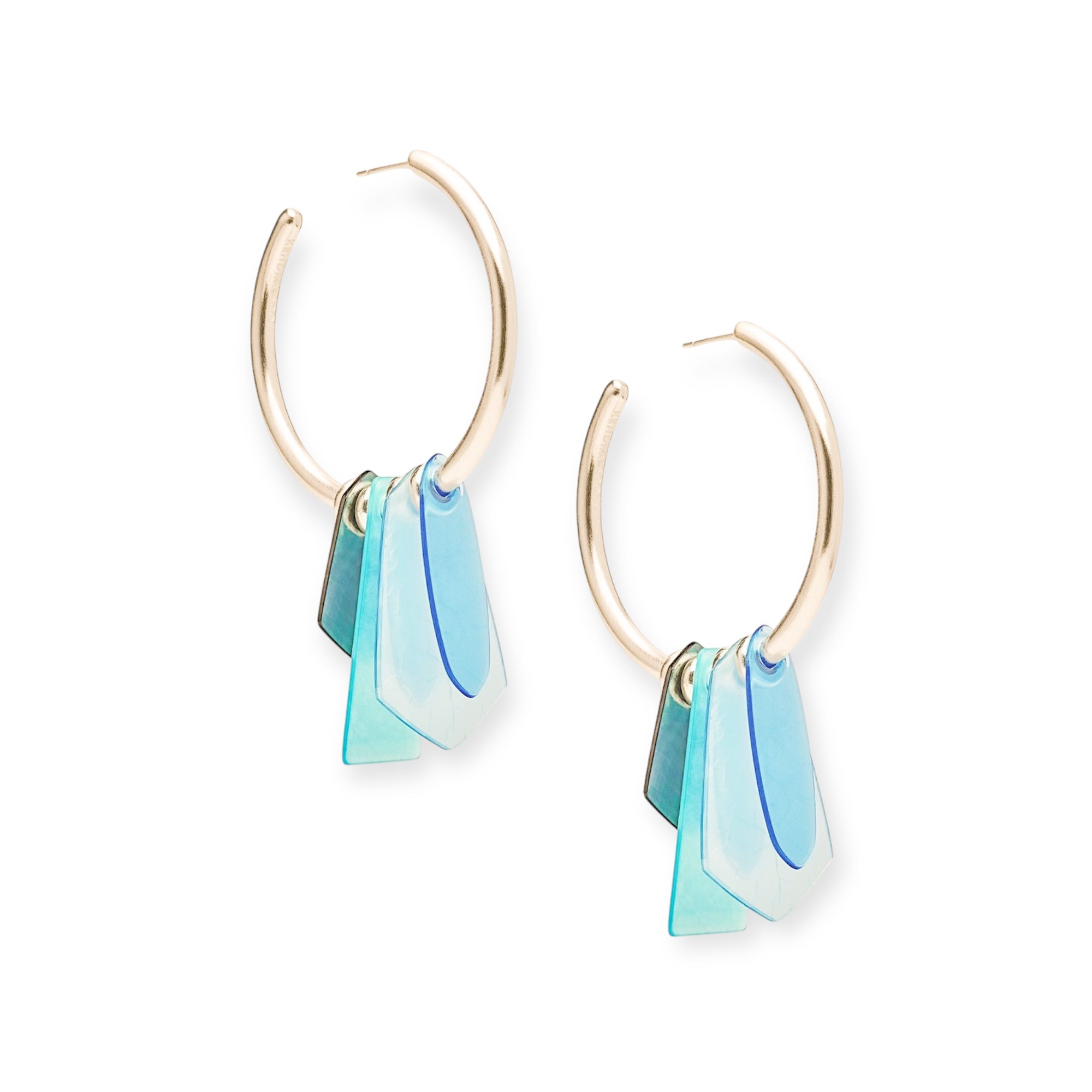Gaby Gold Hoop Earrings in Sky Blue Mix