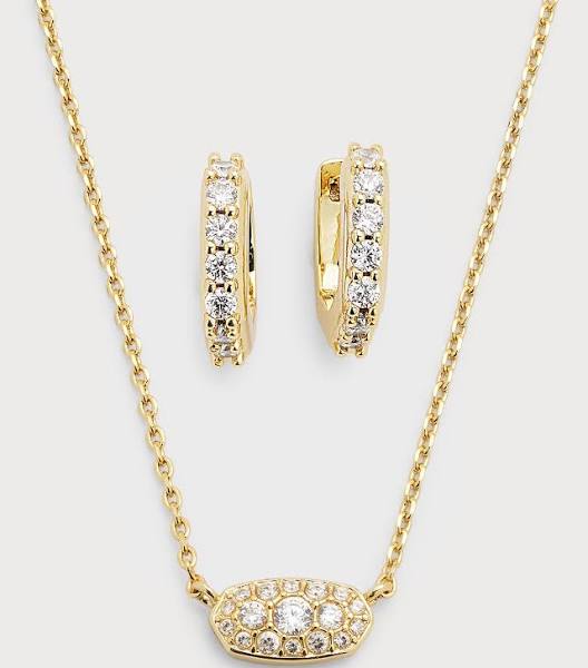 Grayson Pendant Necklace & Huggie Earring Gift Set in Gold White Crystal