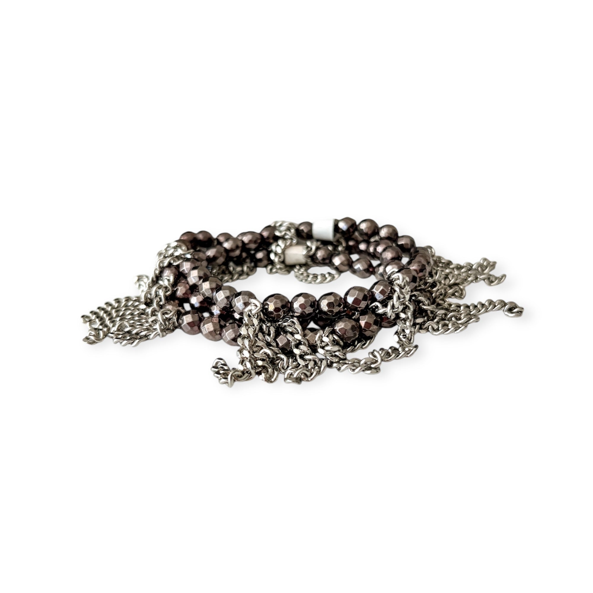 Gunmetal Stretch Mini Bead & Chain Bracelet