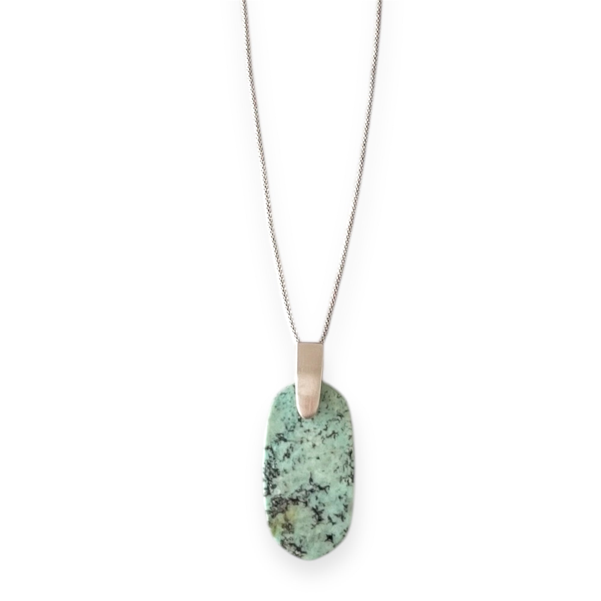 Inez Long Silver Pendant Necklace in African Turquoise