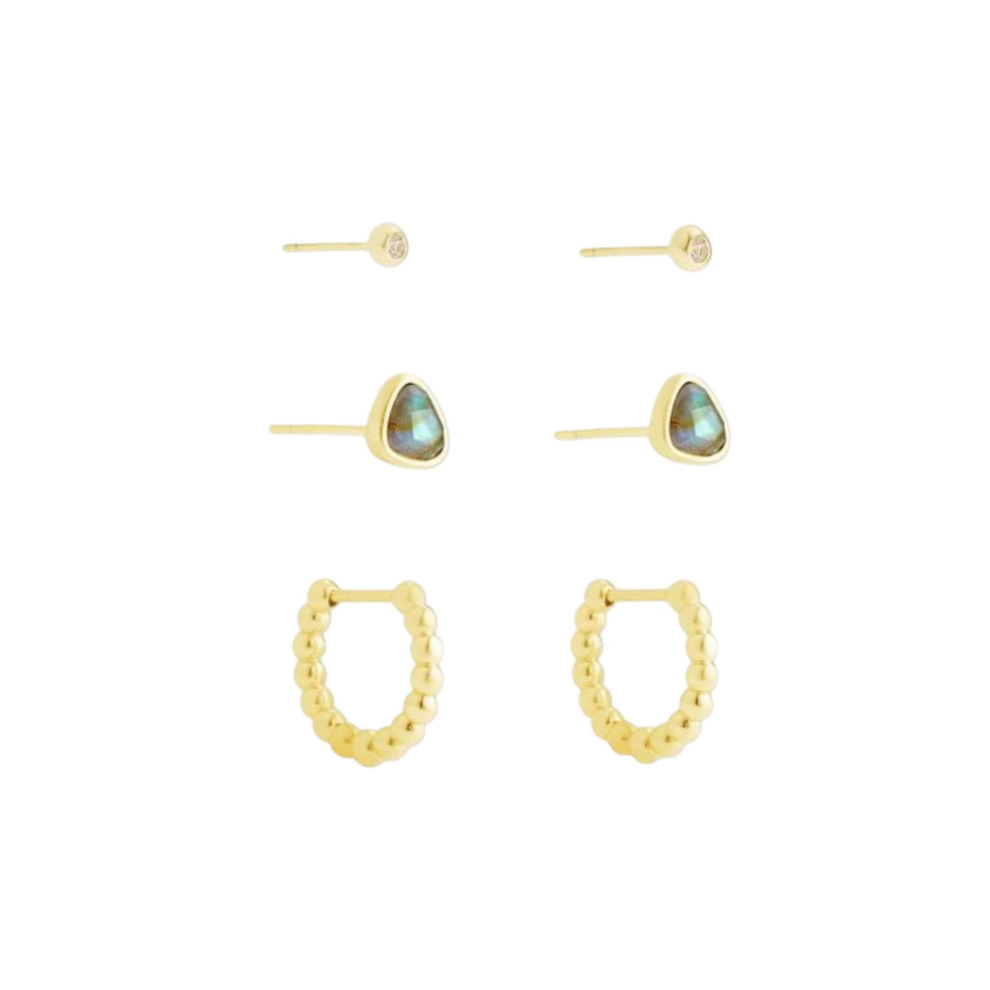 Ivy Gold Hug Stud Set 3 Earrings in Abalone Shell