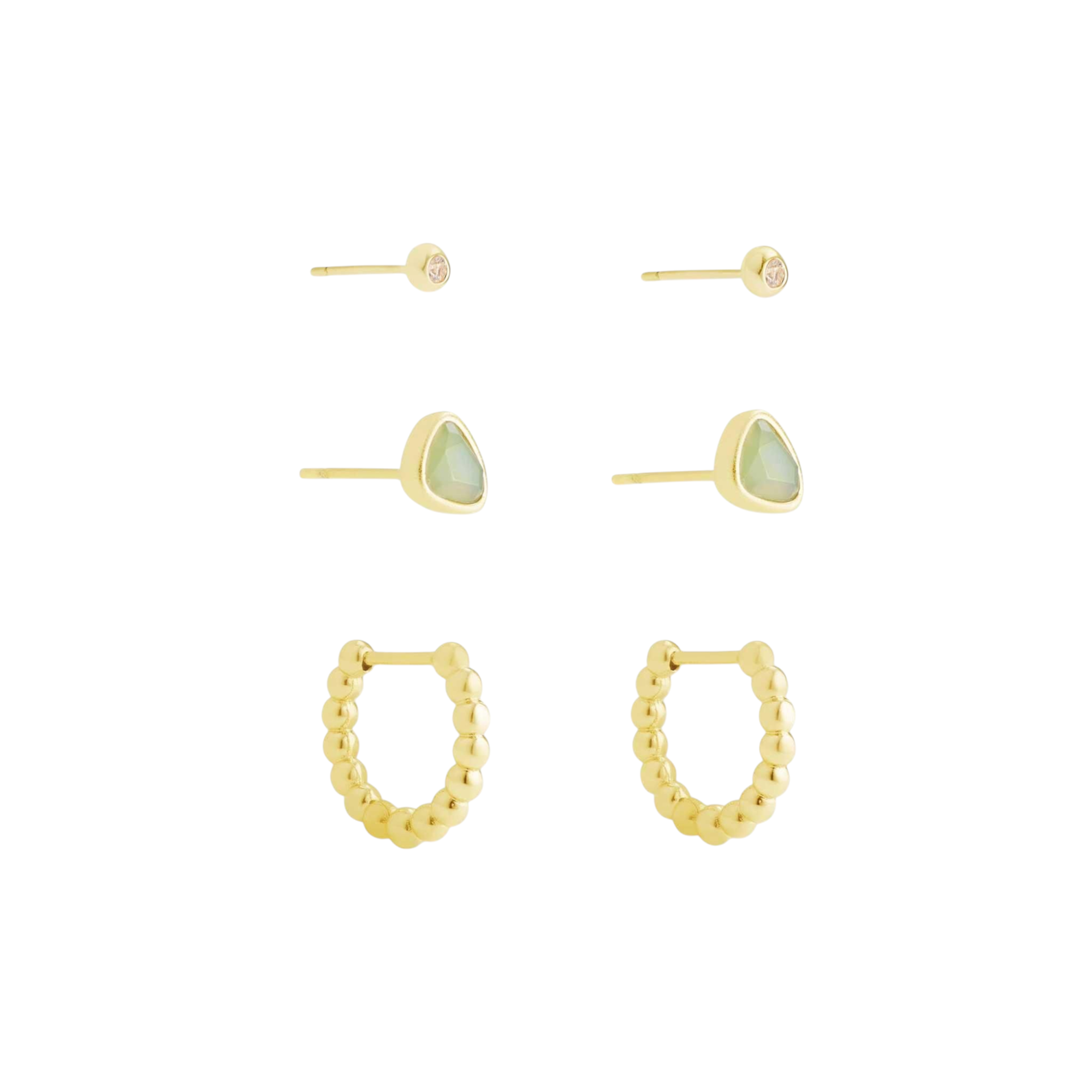 Ivy Gold Hug Stud Set 3 Earrings in Matte Iridescent Mint