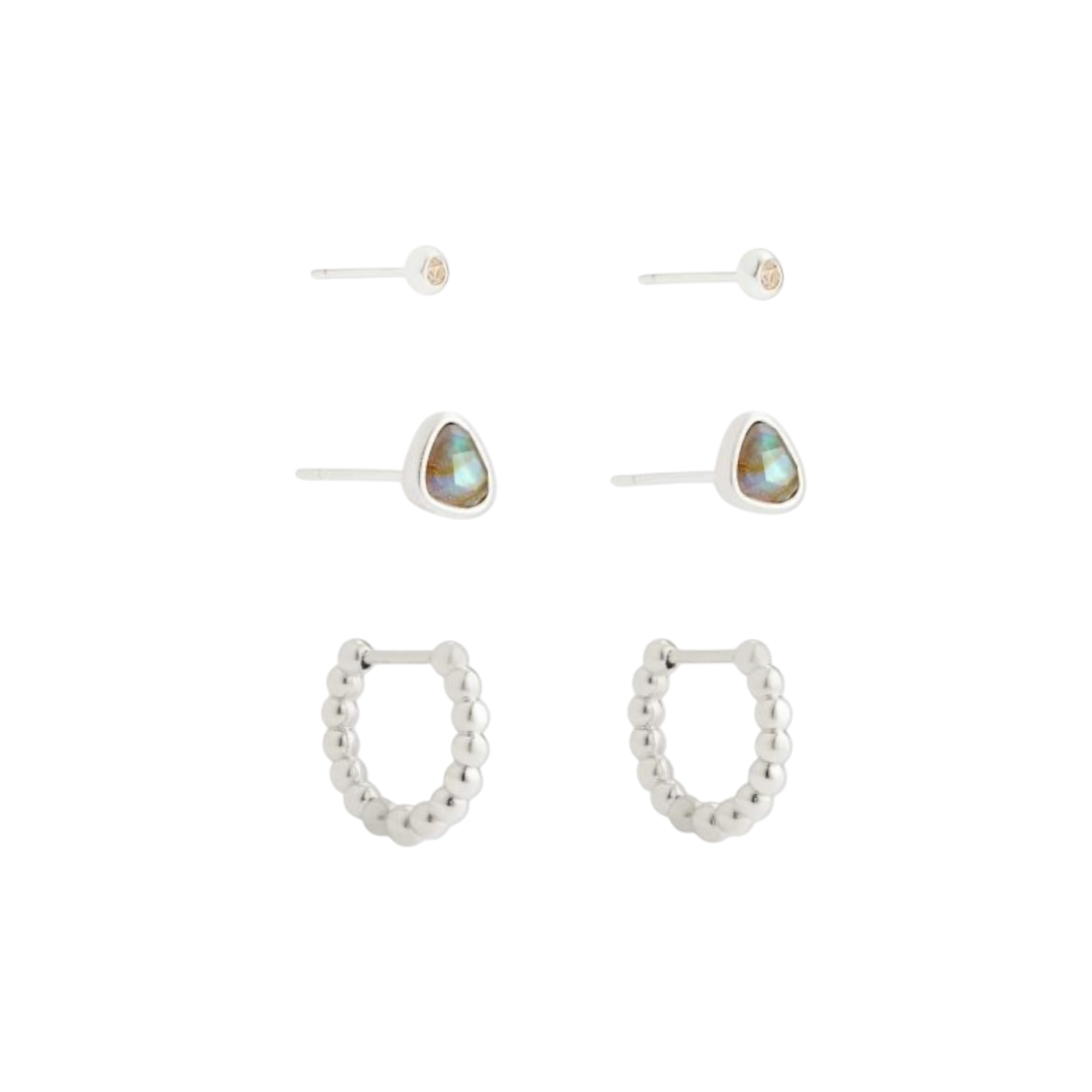 Ivy Silver Hug Stud Set 3 Earrings in Abalone Shell