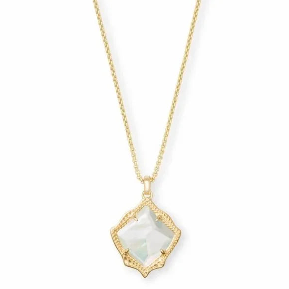 Kasey Gold Long Pendant Necklace Ivory Mother of Pearl