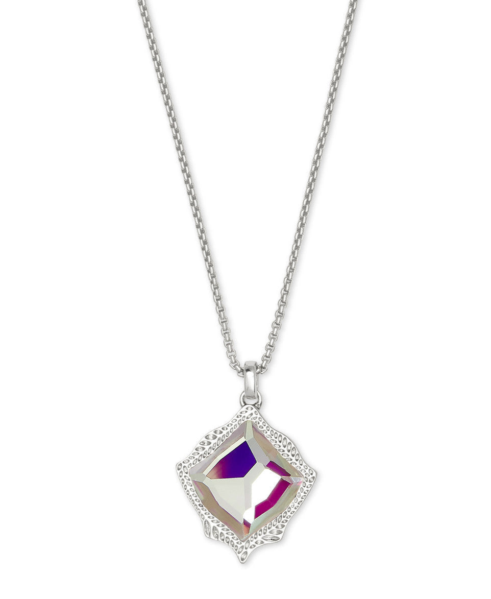 Kasey Silver Long Pendant Necklace in Dichroic Glass