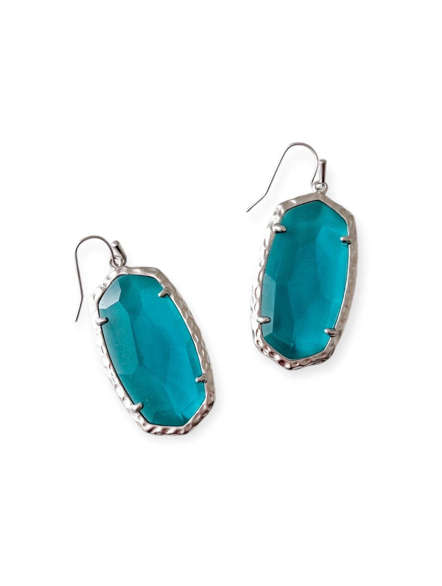 Ella London Blue Teal/Silver tone Faceted Glass Drop Earrings