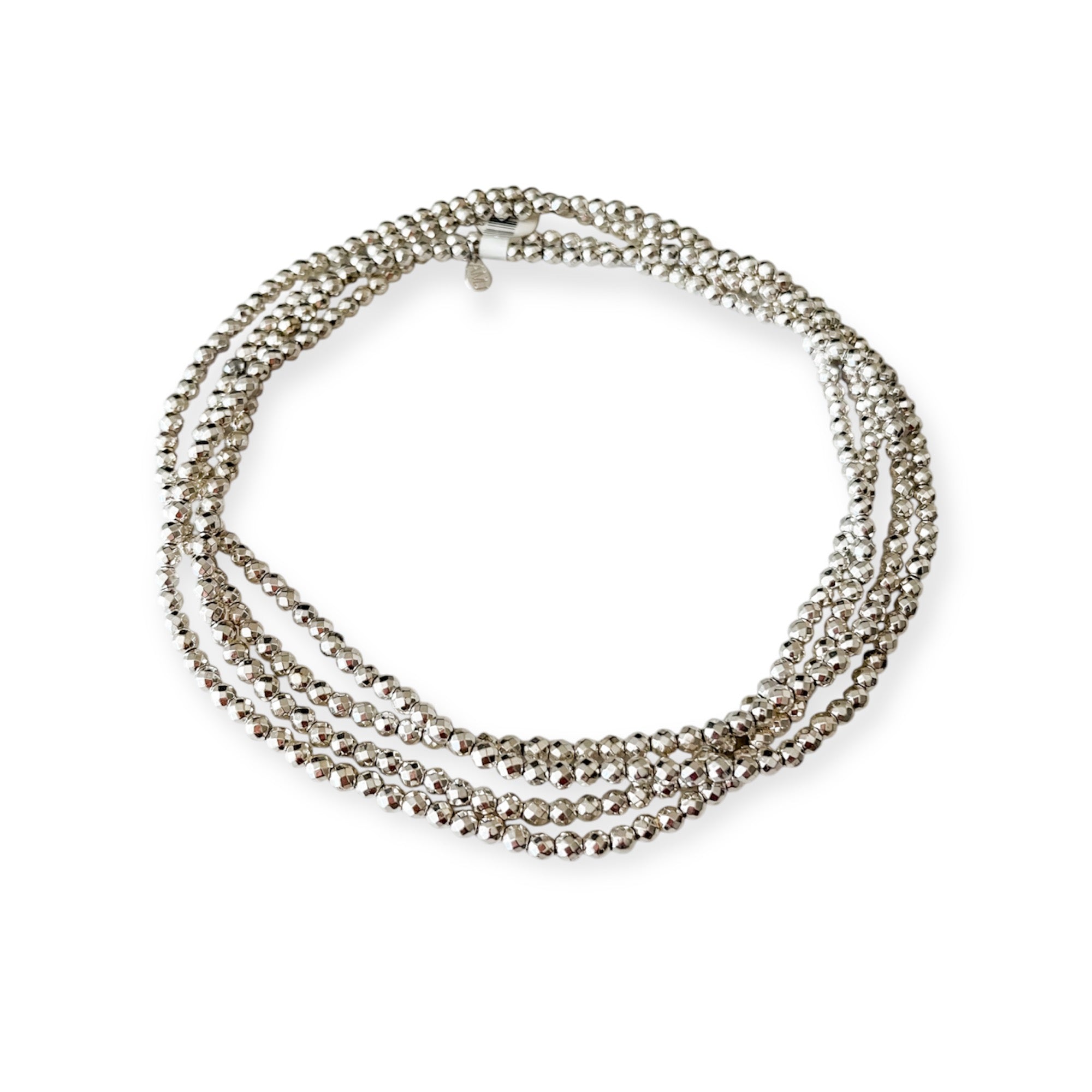 Million Dollar Wrap Bright Silver Beaded Necklace