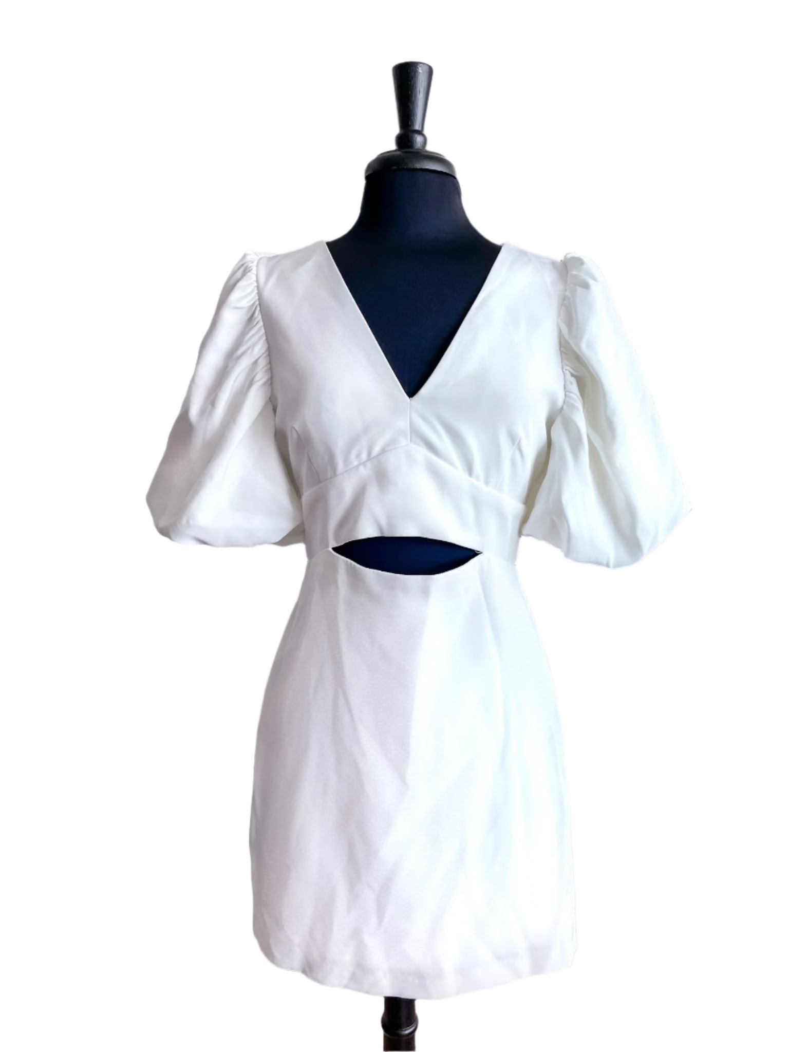 Puff Sleeve Cut Out Mini Ivory Dress