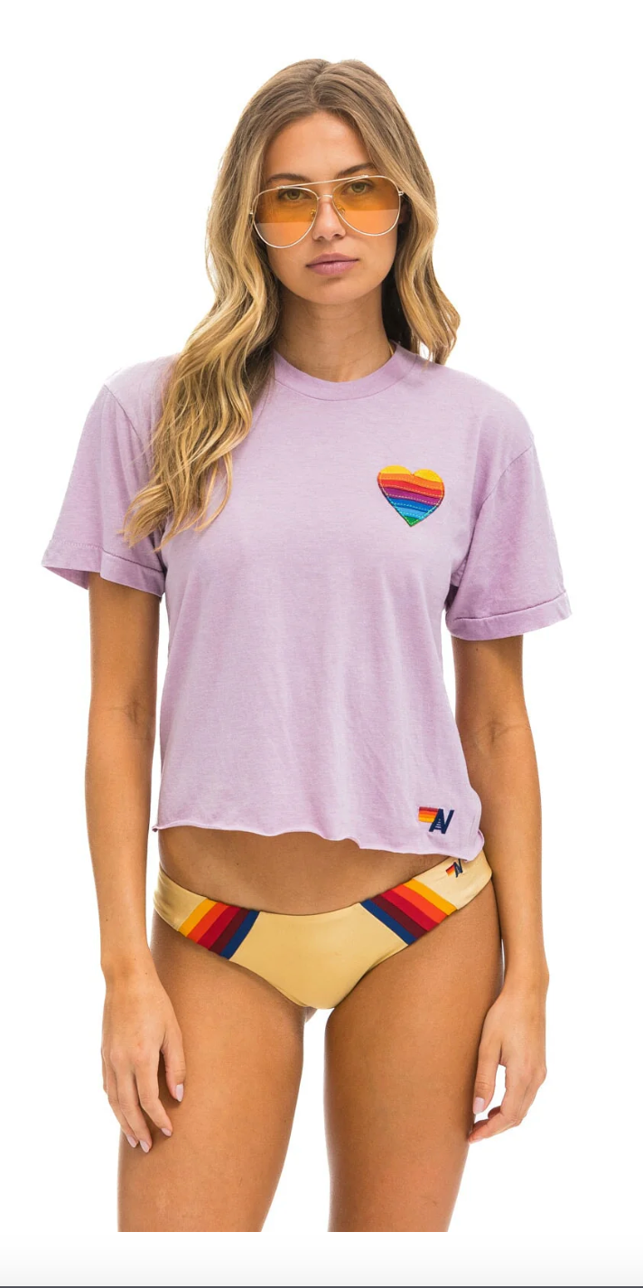 Rainbow Heart Stitch Boyfriend Tee Mauve