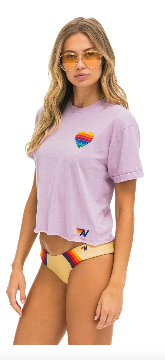 Rainbow Heart Stitch Boyfriend Tee Mauve