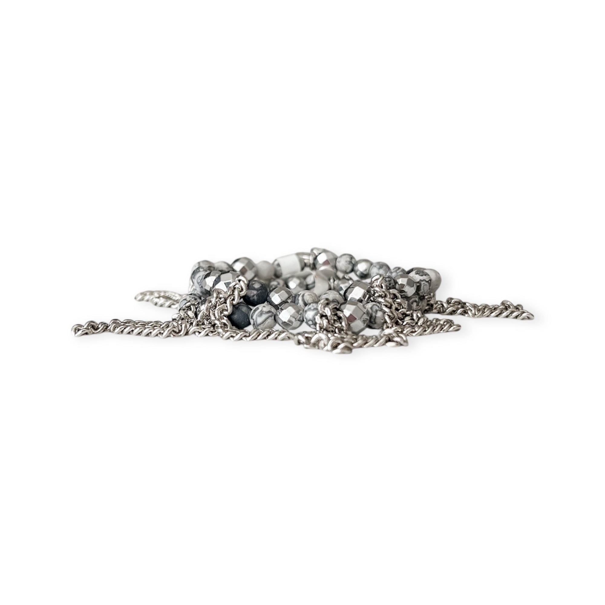 Silver Gray Stretch  Bead & Chain Bracelet