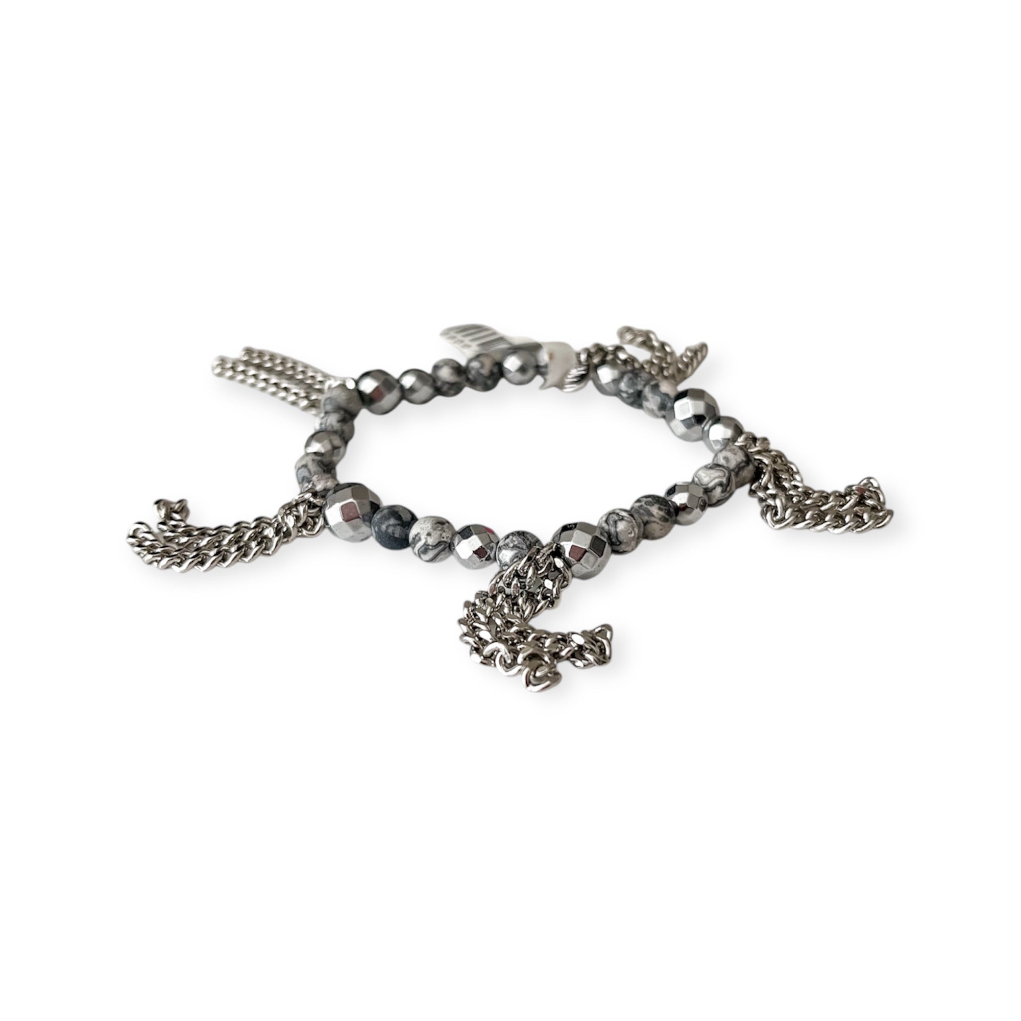 Silver Gray Stretch Bead & Chain Bracelet