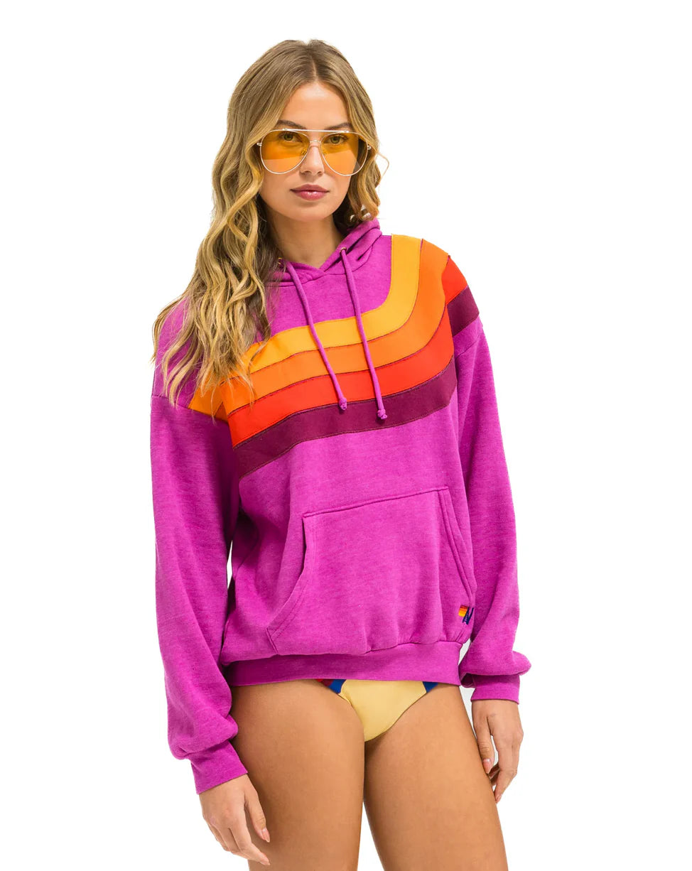 Wave Stripe 4 Pullover Hoodie Relaxed- Magenta Orange