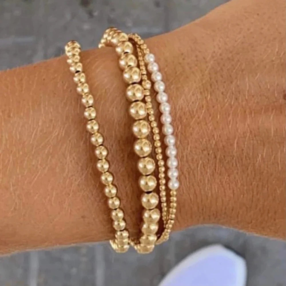 Gold Bliss 2mm Bead Bracelet - Pearl