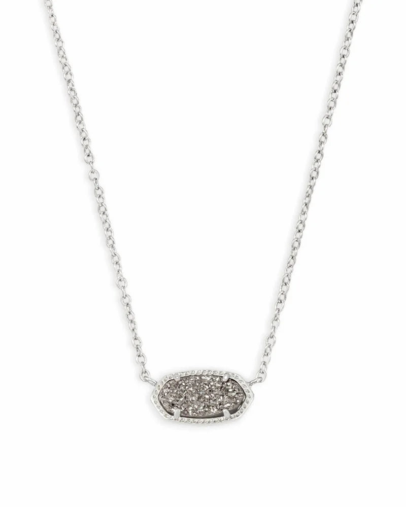 Elisa Silver Short Pendant Necklace in Platinum Drusy