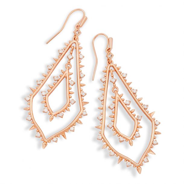 Alice Open Frame Rose Gold Earrings in White Crystal