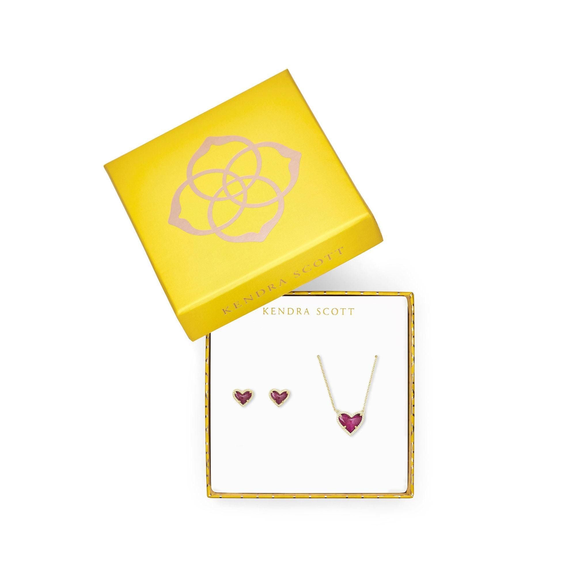 Ari Heart Pendant Necklace and Earrings Set in Raspberry Labradorite - Bella's House Tulsa