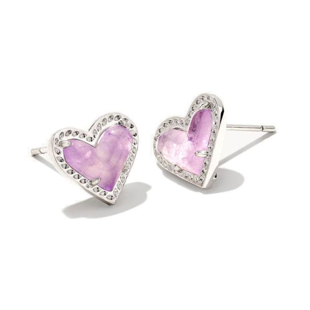 Ari Heart Silver Amethyst Stud Earrings