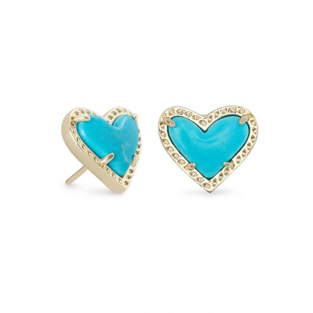 Ari Heart Gold Blue Magnesite Stud Earrings