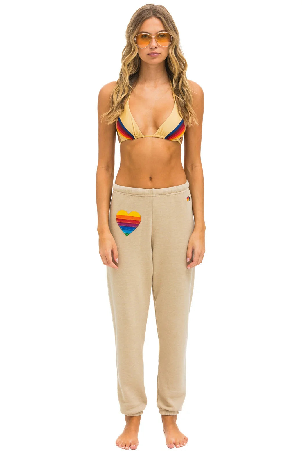 Rainbow Heart Stitch Women’s Sweatpants Sand