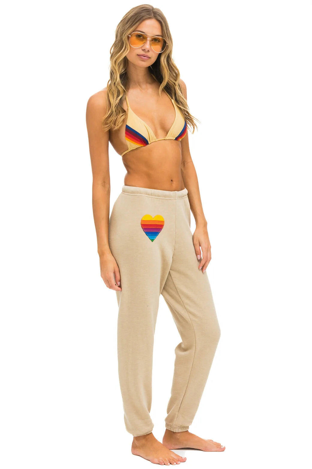 Rainbow Heart Stitch Women’s Sweatpants Sand