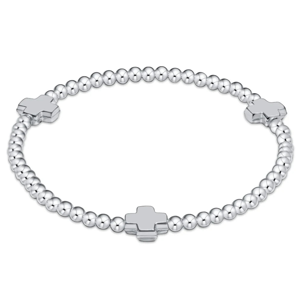 Signature Cross Small Sterling Pattern 2 mm Bead Bracelet- Sterling