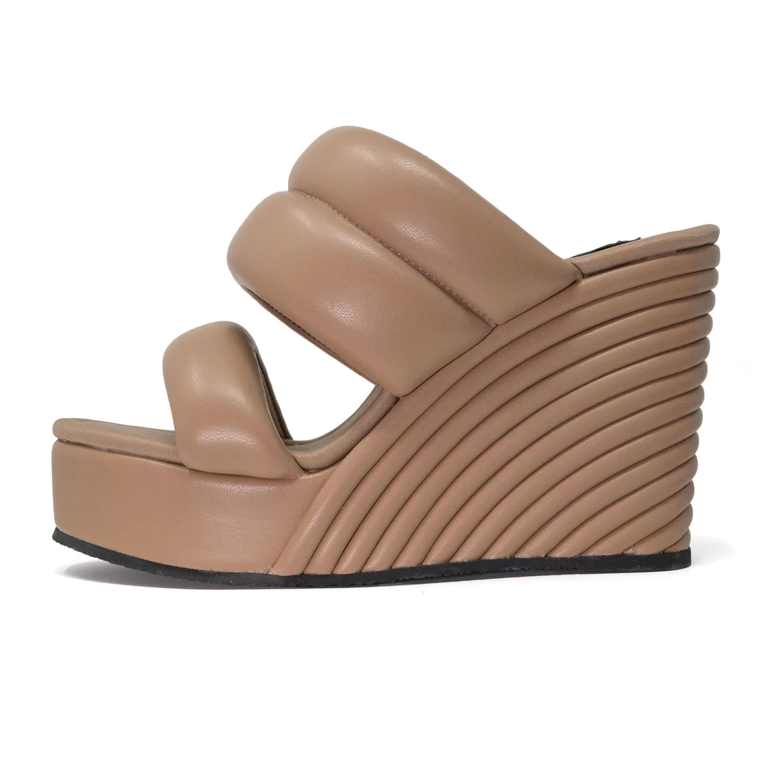 Strata Platform Wedge Puffy Nude Vegan Leather